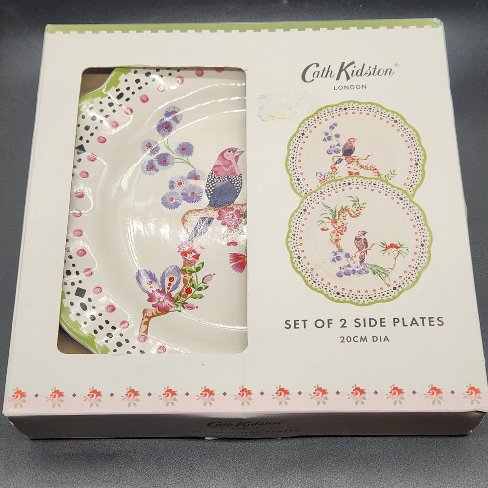 Cath Kidston London Spring Birds Side Plates Set of 2 Ceramic 20cm Floral Bird